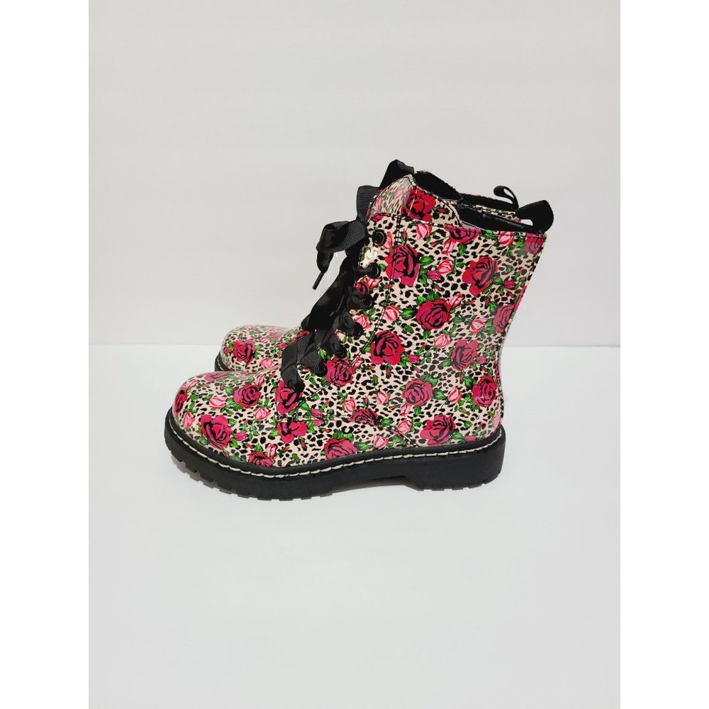 Torrid Betsey Johnson Leopard Rose Faux Leather Patent Leather Boots Size 8.5 WW